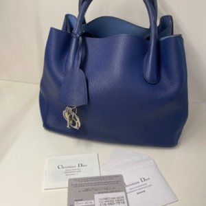 DIOR Small Open Bar Leather Handbag In Blue